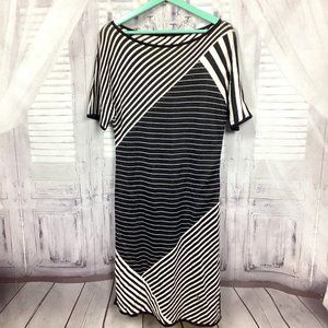 St. John Black White Striped Midi Dress - damage